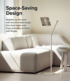 Ringke Stand Floor Holder - A minimalist white floor stand holding a tablet next to a modern sofa in a sunlit room.