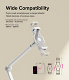 Ringke Stand Floor Holder - Adjustable white device mount showing compatibility range from 4.7 to 14.6 inches and 130mm to 220mm.