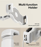 Ringke Stand Floor Holder - White phone holder with silicone grips, easy-grip handle, and cable management cutout.