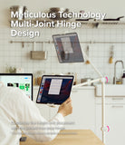 Ringke Stand Floor Holder - A person adjusts a white multi-jointed tablet stand holding a tablet in a kitchen setting.