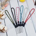 Paracord Lanyard Wrist Strap [2 Pack] - Six colorful braided paracord wrist straps with black plastic connectors.