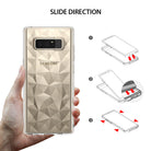 Galaxy Note 8 Case | Air Prism - Hand holding a geometric patterned clear phone case with a three-step installation guide.