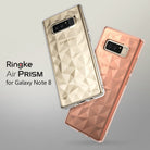 Galaxy Note 8 Case | Air Prism - Two Galaxy Note 8 phones in gold and rose gold geometric prism-patterned clear cases.