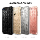 iPhone 8 Plus / 7 Plus Case | Air Prism - Four iPhone cases in Ink Black, Clear, Smoke Black, and Rose Gold with geometric prism patterns.