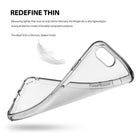 iPhone 8 / 7 Case | Air - A flexible, transparent phone case floating next to a white feather against a white background.