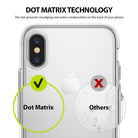 iPhone X Case | Air - Comparison showing dot matrix pattern preventing smudges on a clear phone case versus standard cases.