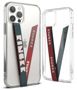 Ringke Strap Band - Two clear phone cases featuring attached dark green and red fabric wrist straps with Ringke branding.