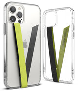 Ringke Strap Band - Two clear phone cases featuring a dual-tone black and lime green fabric hand strap attached to the back.