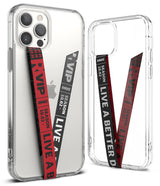 Ringke Strap Band - Clear phone cases with a red and black wrist strap featuring VIP and Live a Better Day text.