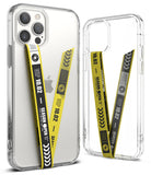 Ringke Strap Band - Two clear phone cases featuring a yellow and black VIP-themed fabric wrist strap attached to the back.