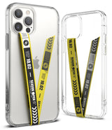 Ringke Strap Band - Two clear phone cases featuring a yellow and black VIP-themed fabric wrist strap attached to the back.