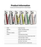 Ringke Strap Band - Six clear phone cases with different colorful fabric hand straps and a product specification table.