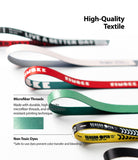 Ringke Strap Band - Colorful textile straps with microfiber texture and non-toxic dye details highlighted in a product layout.