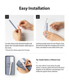 Ringke Strap Band - Two-step installation guide showing how to attach an adhesive phone strap to a clear phone case.