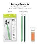 Ringke Strap Band - Package contents showing a smartphone strap, its front and back sides, and a set of double-sided tape.