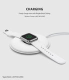 Apple Watch Series 3 / 2 / 1 (38mm) | Premium Bezel Styling O - Apple Watch with silver bezel styling charging on a pad.