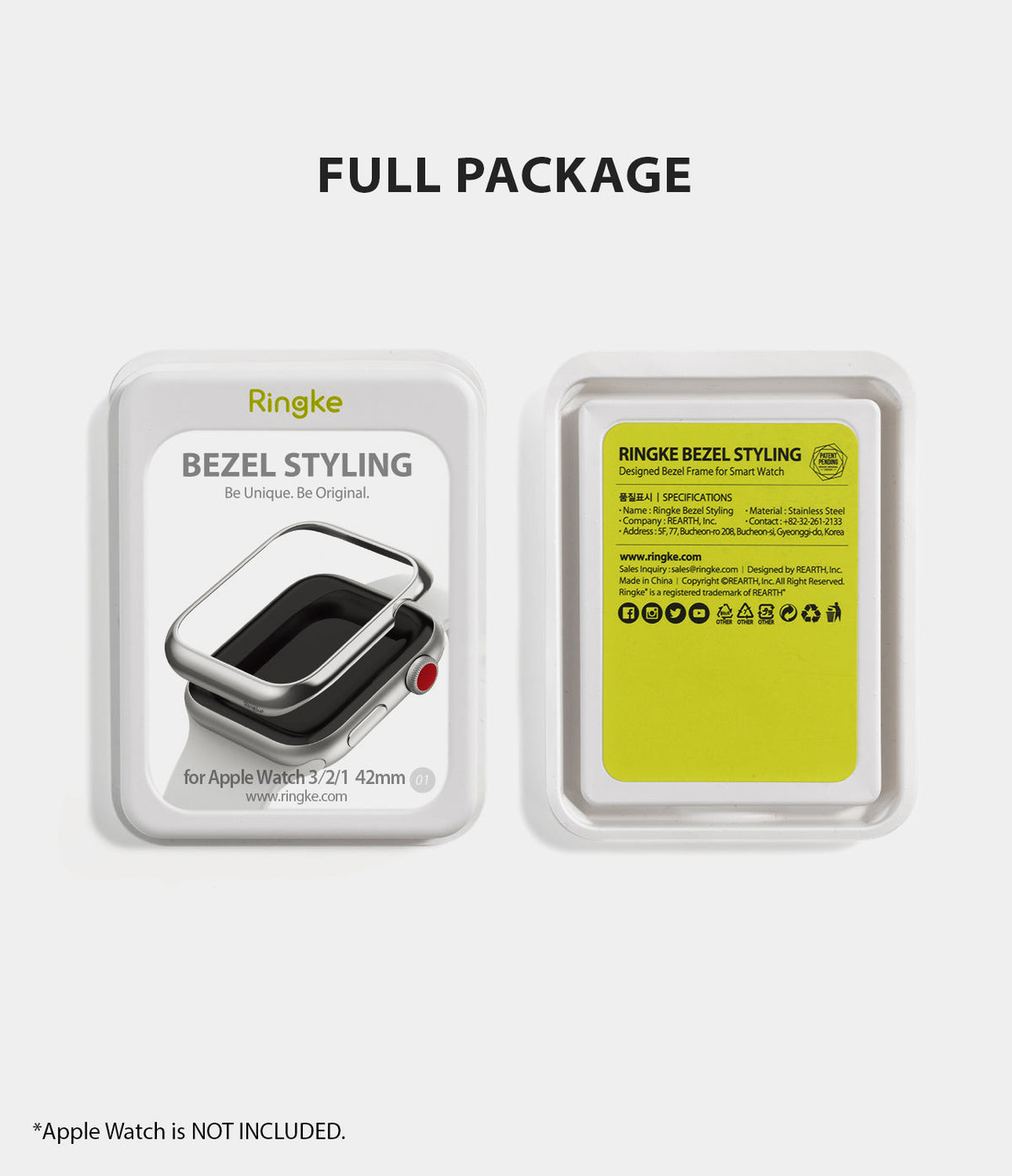 Apple Watch 3 / 2 / 1 (42mm) | Bezel Styling - Front and back view of Ringke Bezel Styling packaging for Apple Watch.