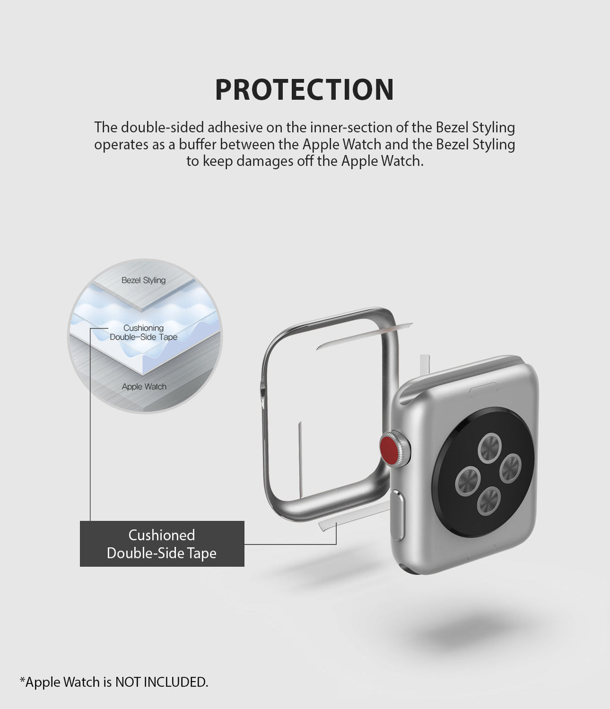 Apple Watch 3 / 2 / 1 (42mm) | Bezel Styling - Diagram showing adhesive tape between a watch bezel and Apple Watch.