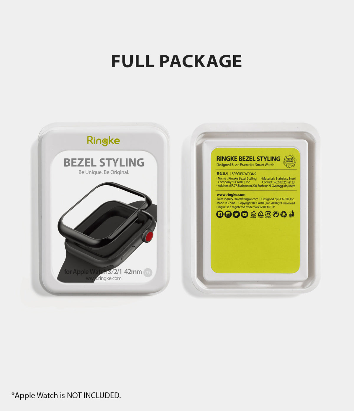 Apple Watch 3 / 2 / 1 (42mm) | Bezel Styling - Front and back view of Ringke Bezel Styling packaging for Apple Watch.