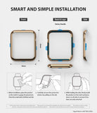 Apple Watch 3 / 2 / 1 (42mm) | Bezel Styling - Diagrams showing the gold bezel frame and three-step installation guide.