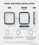 Apple Watch 3 / 2 / 1 (42mm) | Bezel Styling - Diagram showing dimensions and three-step installation of an adhesive watch bezel.