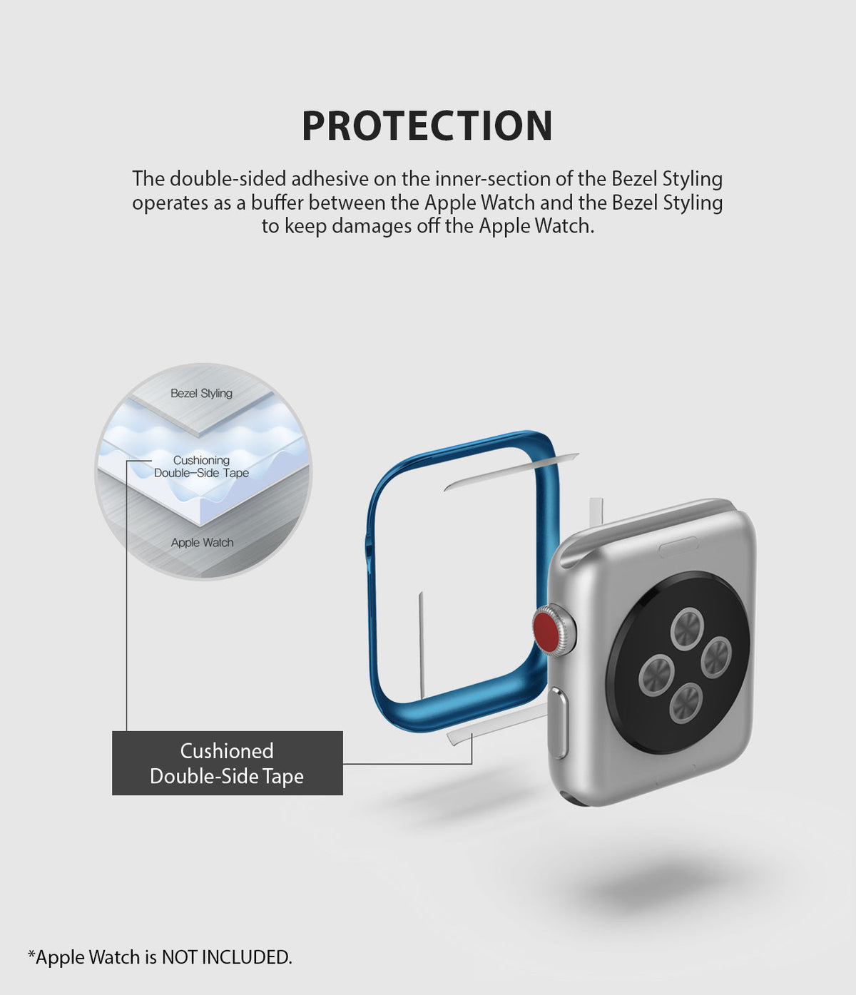 Apple Watch 3 / 2 / 1 (42mm) | Bezel Styling - Diagram showing adhesive tape cushioning between the watch and bezel.
