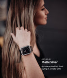 Apple Watch Series 3 / 2 / 1 (42mm) | Premium Bezel Styling H - Woman wearing a matte silver screw-embedded watch bezel.
