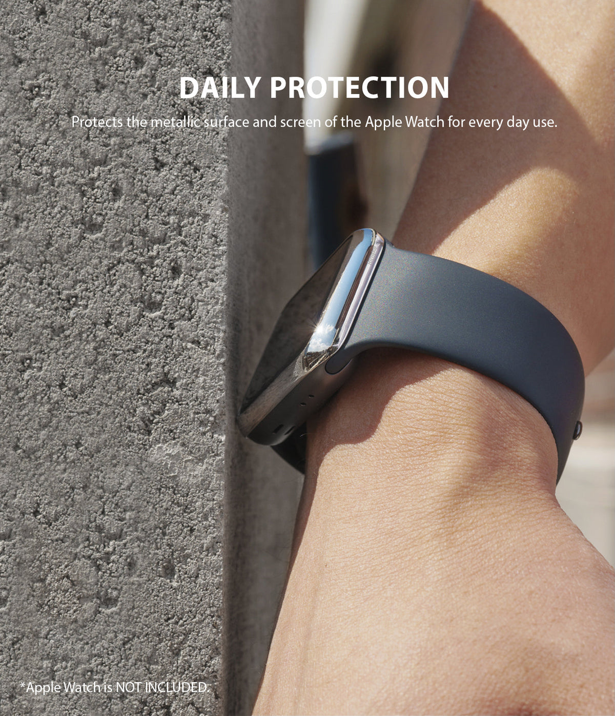 Apple Watch 3 / 2 / 1 (42mm) | Bezel Styling - A silver metallic bezel protector on an Apple Watch worn on a wrist.
