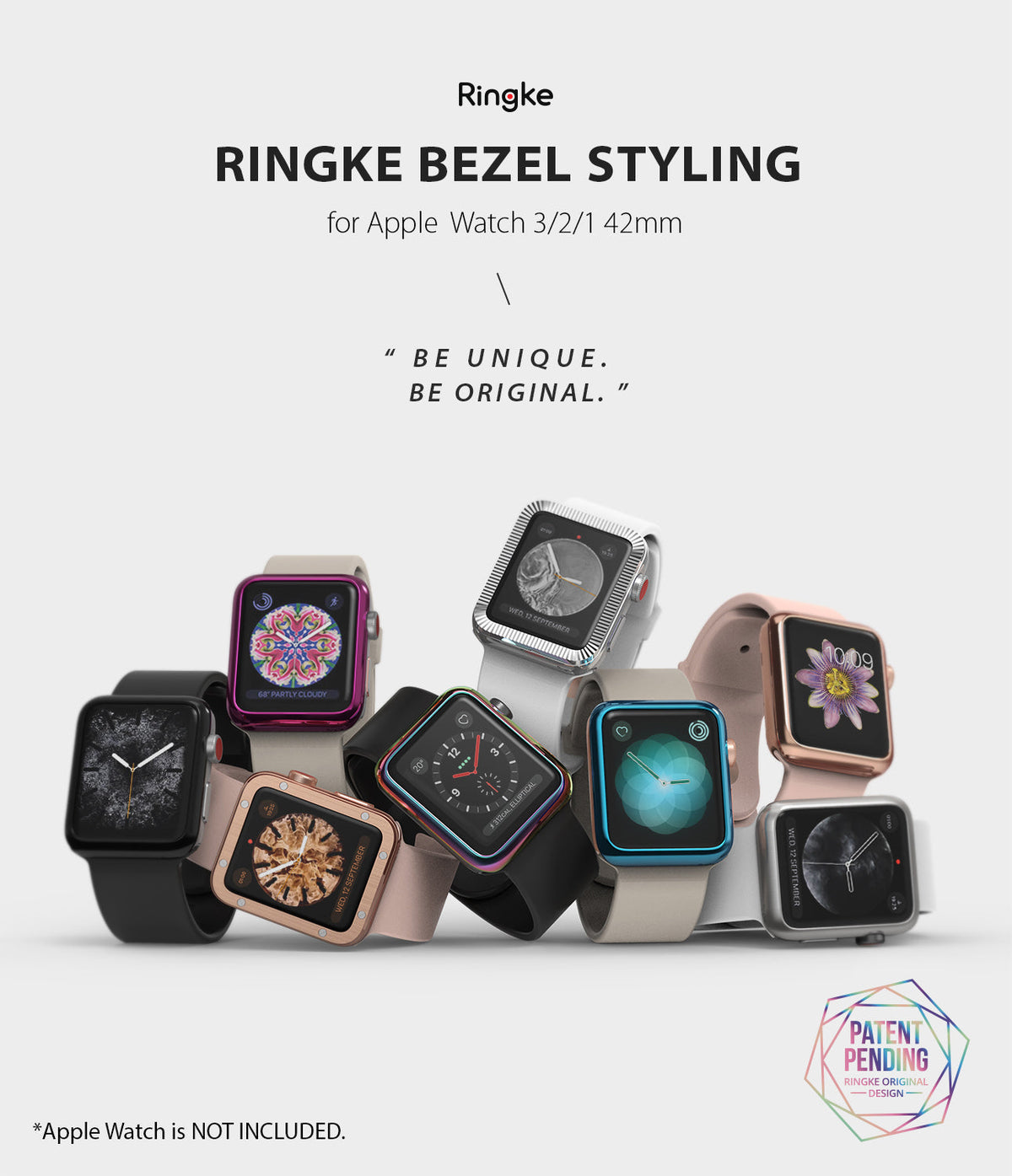 Apple Watch Series 3 / 2 / 1 (42mm) | Premium Bezel Styling O - Assorted Apple Watches with colorful metallic bezels.