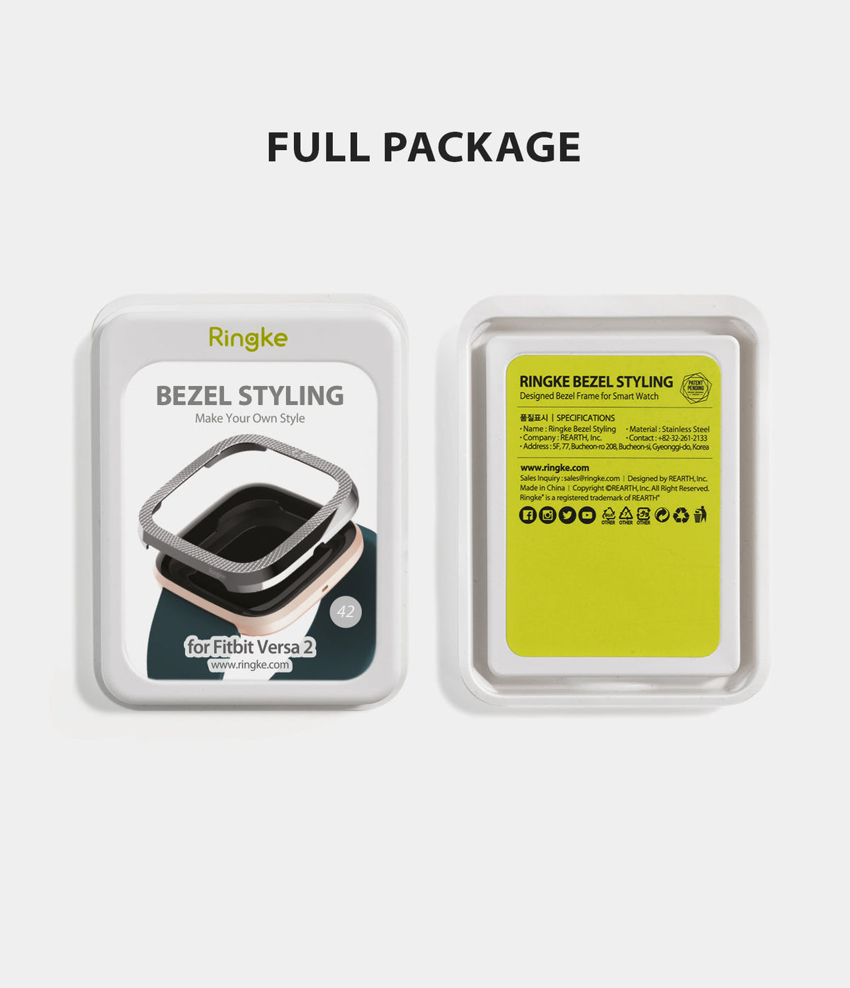 Fitbit Versa 2 | Bezel Styling 42 - Front and back view of Ringke Bezel Styling packaging for Fitbit Versa 2.