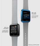 Fitbit Versa | Bezel Styling 03 - Two Fitbit Versa watches with glossy black and blue protective bezel styling rings.
