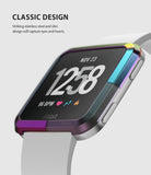 Fitbit Versa | Bezel Styling 08 - Iridescent stainless steel bezel ring on a Fitbit Versa with a white band.