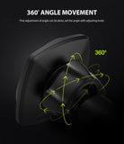 CD Slot Car Mount [2 in 1] - Black car mount with green arrows showing 360-degree rotation and an adjustment knob.