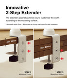 Ringke Clamp Holder - Two-step clamp showing minimum 10mm and maximum 80mm mounting width on a wooden surface.