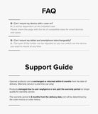 Ringke Clamp Holder - FAQ and Support Guide text detailing device compatibility, exchange policies, and warranty terms.