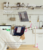 Ringke Clamp Holder - A white adjustable tablet stand with multi-joint hinges holding a tablet in a kitchen setting.