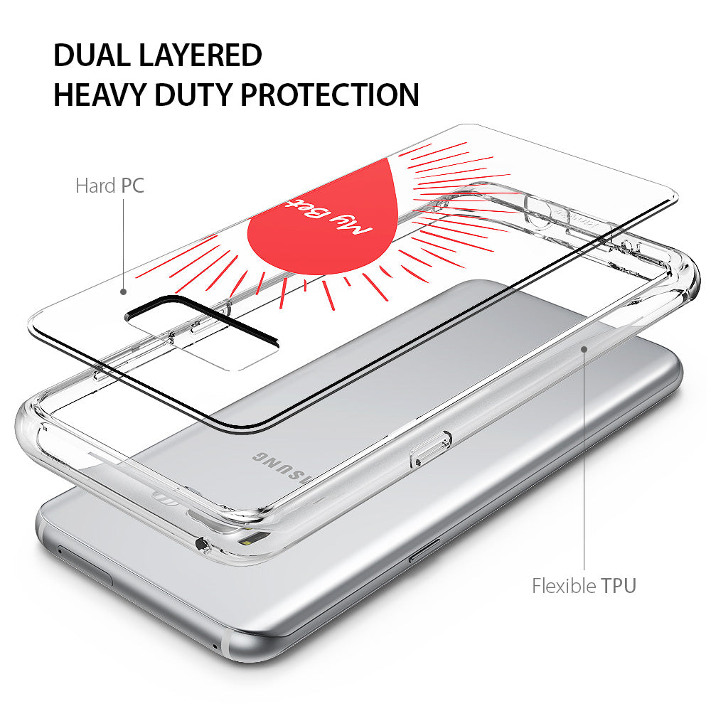 Galaxy S8 Case | Fusion Deco - Exploded view of a dual-layered phone case with hard PC and flexible TPU components.