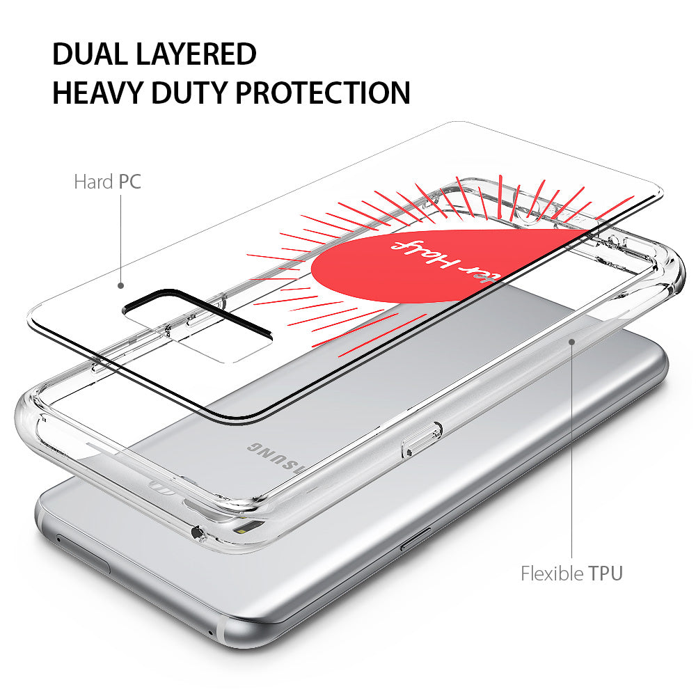 Galaxy S8 Plus Case | Fusion Deco - Exploded view of a dual-layered phone case with hard PC and flexible TPU components.