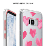 Galaxy S8 Plus Case | Fusion Deco - Clear phone case with pink watercolor hearts and a raised bezel for screen protection.