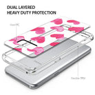 Galaxy S8 Case | Fusion Deco - Exploded view of a dual-layered phone case with pink watercolor hearts on a clear back.