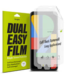 Google Pixel 4 Screen Protector | Dual Easy Film - Google Pixel 4 Screen Protector - Ringke Dual Easy Film packaging next to a Pixel 4 phone with a clear screen protector.