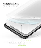 OnePlus 7 Screen Protector | Dual Easy Film - OnePlus 7 Screen Protector - Exploded view showing four layers of protective film stacked above a smartphone screen.