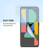 Google Pixel 4 Screen Protector | Dual Easy Film - A screen protector being applied to a phone with geometric graphics.