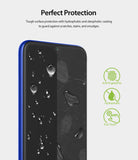 Redmi Note 8 Screen Protector | Dual Easy Film - Redmi Note 8 Screen Protector - Smartphone screen with water droplets and icons for anti-fingerprint, hydrophobic, and touch.