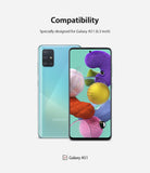 Galaxy A51 Screen Protector | Dual Easy Film Wing - Front and back view of a light blue Samsung Galaxy A51 smartphone.