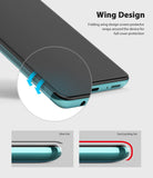 Galaxy A51 Screen Protector | Dual Easy Film Wing - Galaxy A51 Screen Protector - Close-up of a screen protector wrapping around the phone edge with a comparison diagram.