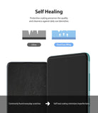 Galaxy A51 Screen Protector | Dual Easy Film Wing - Diagram comparing standard film scratches to self-healing film.