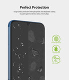 Galaxy M31 Screen Protector | Dual Easy Film - Galaxy M31 Screen Protector - Smartphone screen showing water-repellent coating and icons for anti-fingerprint and touch.