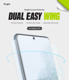 Galaxy S20 Screen Protector | Dual Easy Film - Ringke screen protector for Galaxy S20 with wing design and arrows.