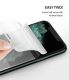iPhone 11 Pro Max Screen Protector | Dual Easy Film - Hand peeling back half of a clear screen protector film.